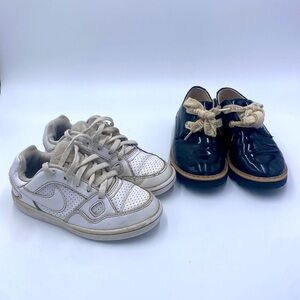 Kids Nikes white and black patent dress shoes size 11